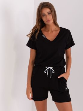 Čierna dámska krátka bavlnená súprava s tričkom a šortkami