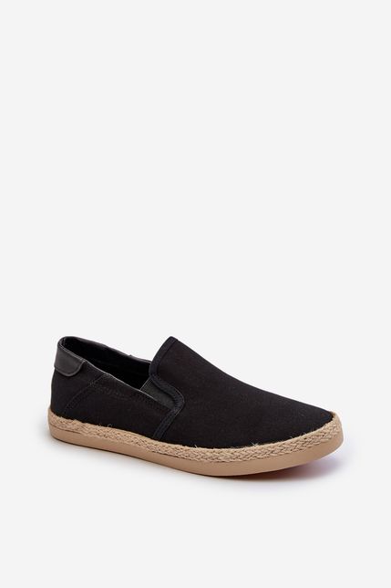 Pánske čierne textilné espadrilky typu slip-on