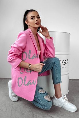 Ola Voga dámske štýlové ružové oversize sako s vypchávkami na ramenách