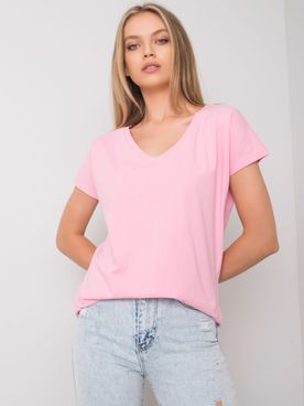 Ružové bavlnené tričko s výstrihom